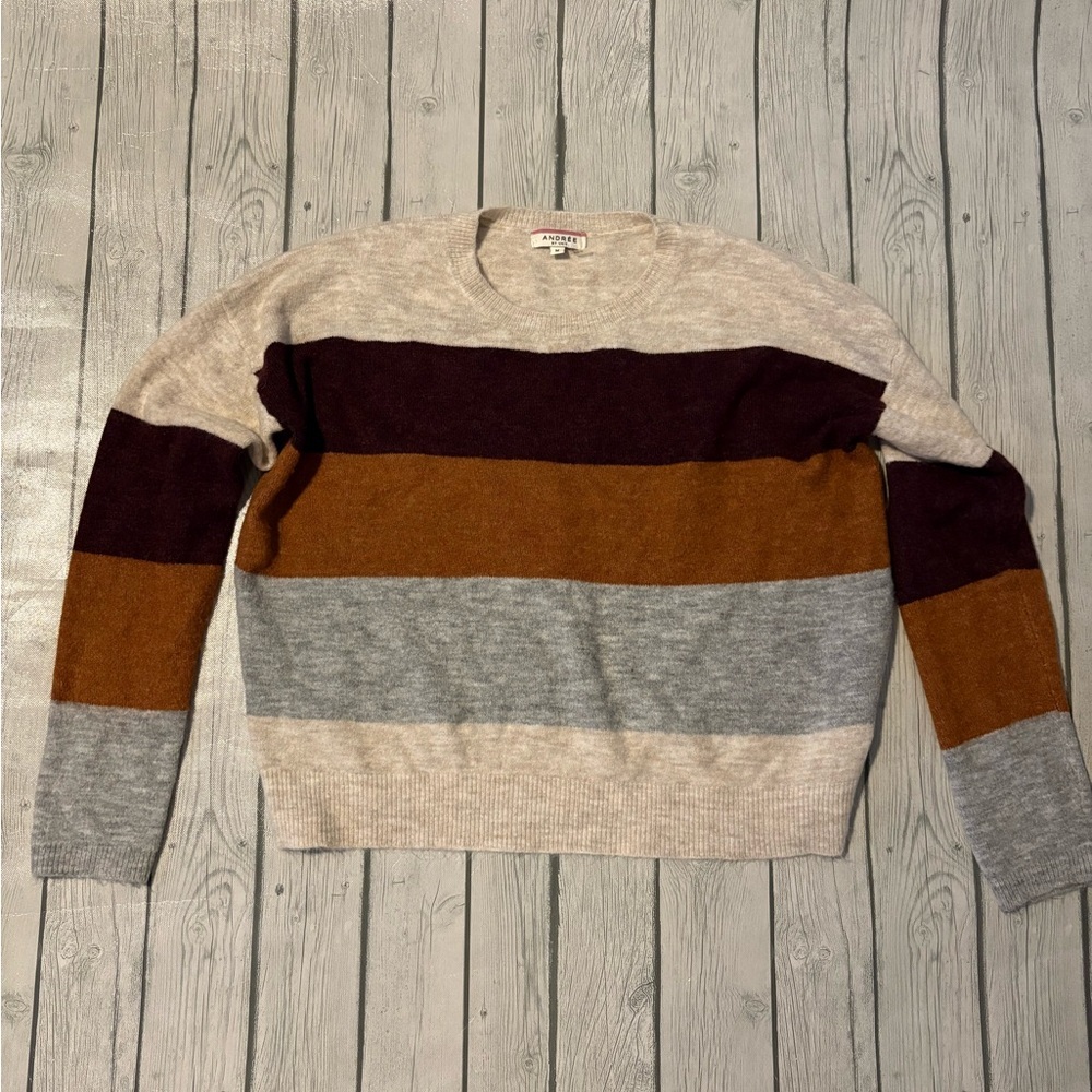 ANDREE BY UNIT Women’s Colorblock Sweater - Burgundy, Tan, and Gray
